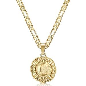 Unisex 14K Gold Plated Round Letter C Pendant Necklace Capital Monogram Necklace
